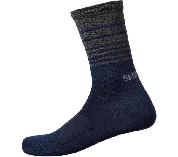 SHIMANO ORIGINAL WOOL TALL SOCKS NAVY (L-XL (SHOE SIZE 45-48))